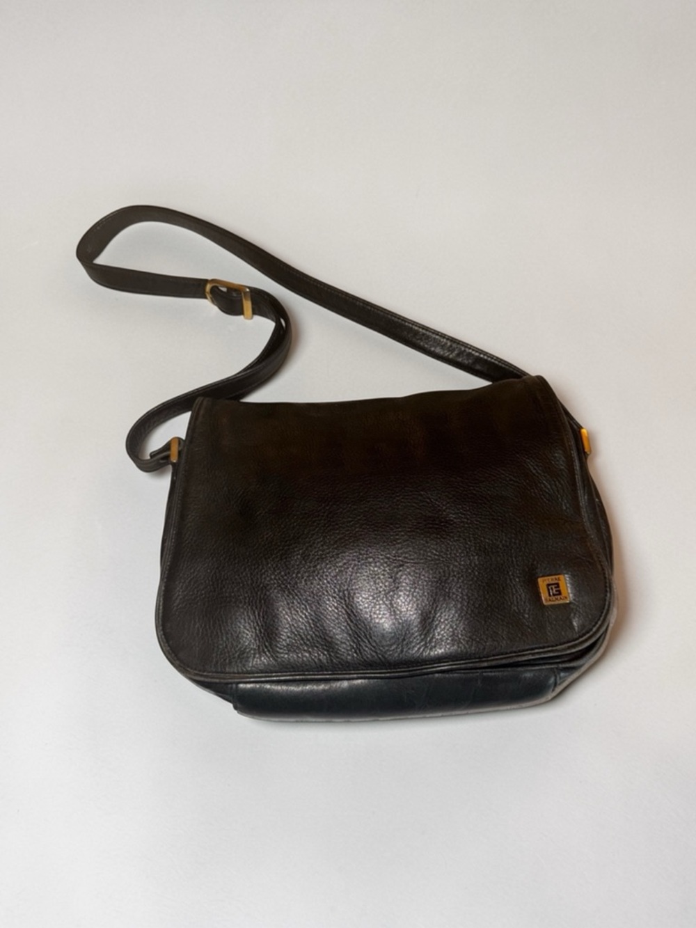 Pierre Balmain Black Leather Shoulder Crossbody Messenger Bag